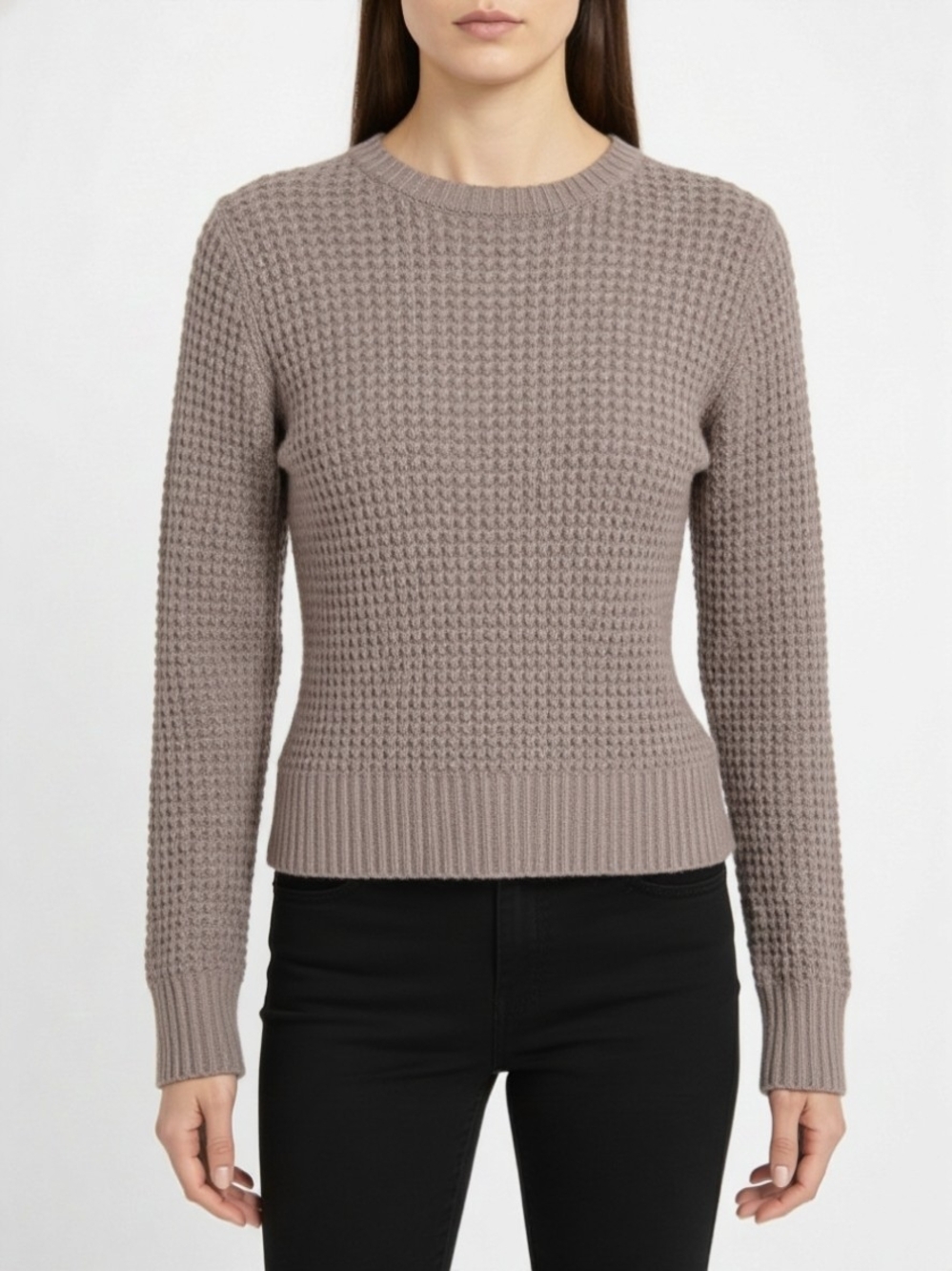 Ambiance Taupe Waffle Knit Crewneck Sweater